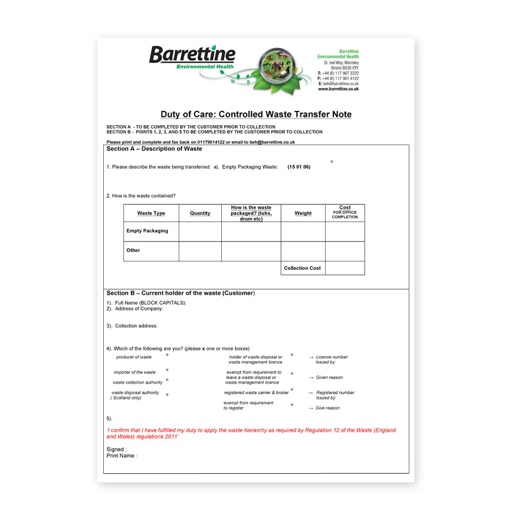 Waste Consignment Note Template